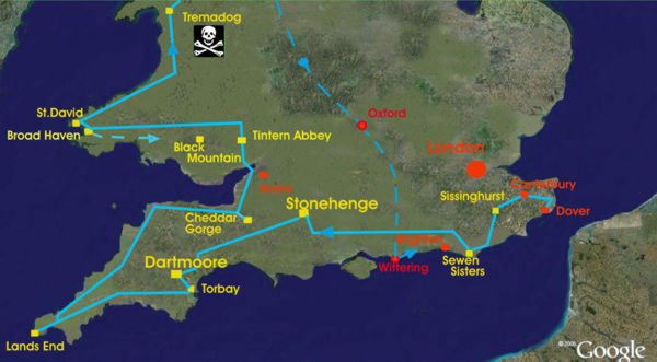 Reiseroute in Südengland