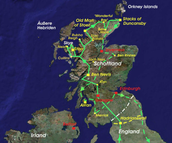 Reiseroute in Schottland